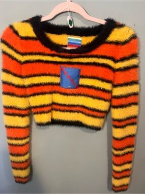 UNIF Wonder Fuzzy Striped Cropped Sweater XS